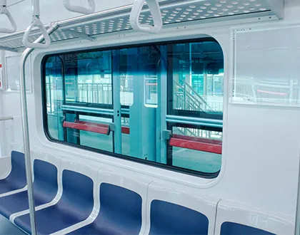 Light rail vehicle side windows and door glass